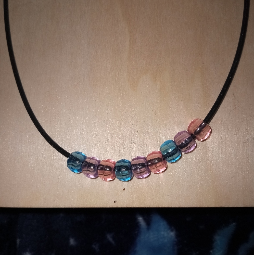 Hand Crafted bisexual bi gay pride beaded statement necklace pink purple blue